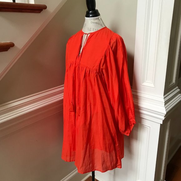 NWT Millie Daisy Mini Dress Womens XL Orange Poppy Voile 3/4 Puff Sleeves NEW - Picture 9 of 13